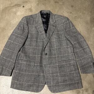 46R Bill Blass USA Mens Vintage 2 Button Camel Hair Blazer Sport Coat Glen Check
